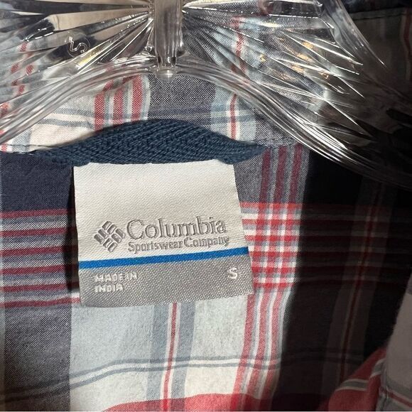 Columbia Blue Plaid Button Up Cotton Shirt Men’s Small Short Sleeves - Picture 2 of 7